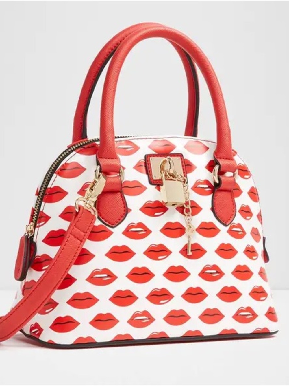 Aldo Red Lip Print Dome Bag